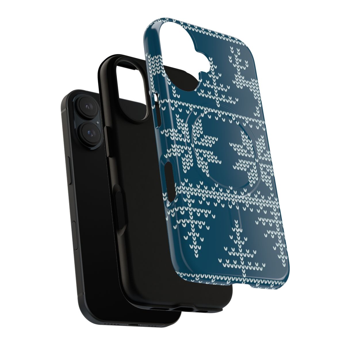 Nordic-inspired magnetic tough phone case with knit pattern, deer, and snowflakes - Layers