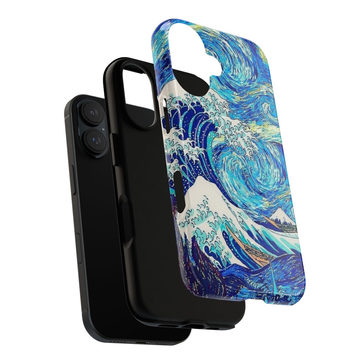 Artistic phone case featuring Hokusai's "The Great Wave" and Van Gogh's "Starry Night" - Layers