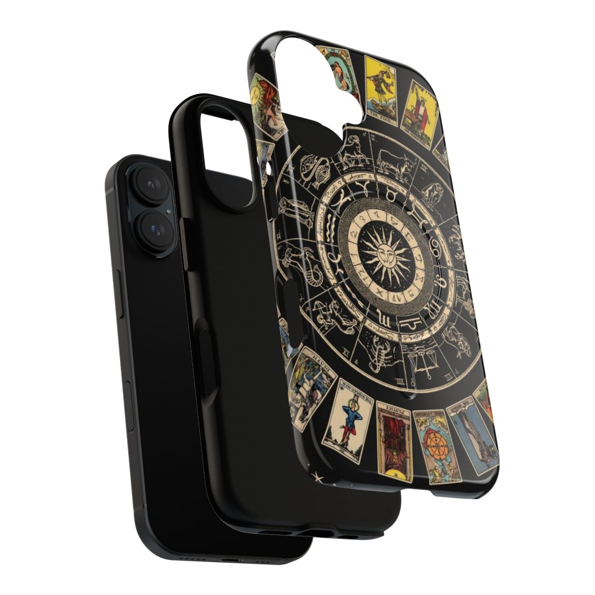 Astrological Tarot Magnetic Tough Phone Case featuring the Zodiac Wheel, Major Arcana, and Vintage Tarot Imagery - Layers