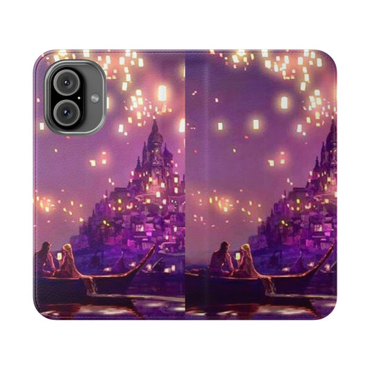 Glowing fantasy castle printed on a purple phone case