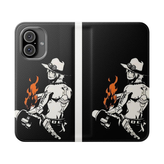 Anime-themed flip cover phone case featuring the character Portgas D. Ace from the popular series One Piece.