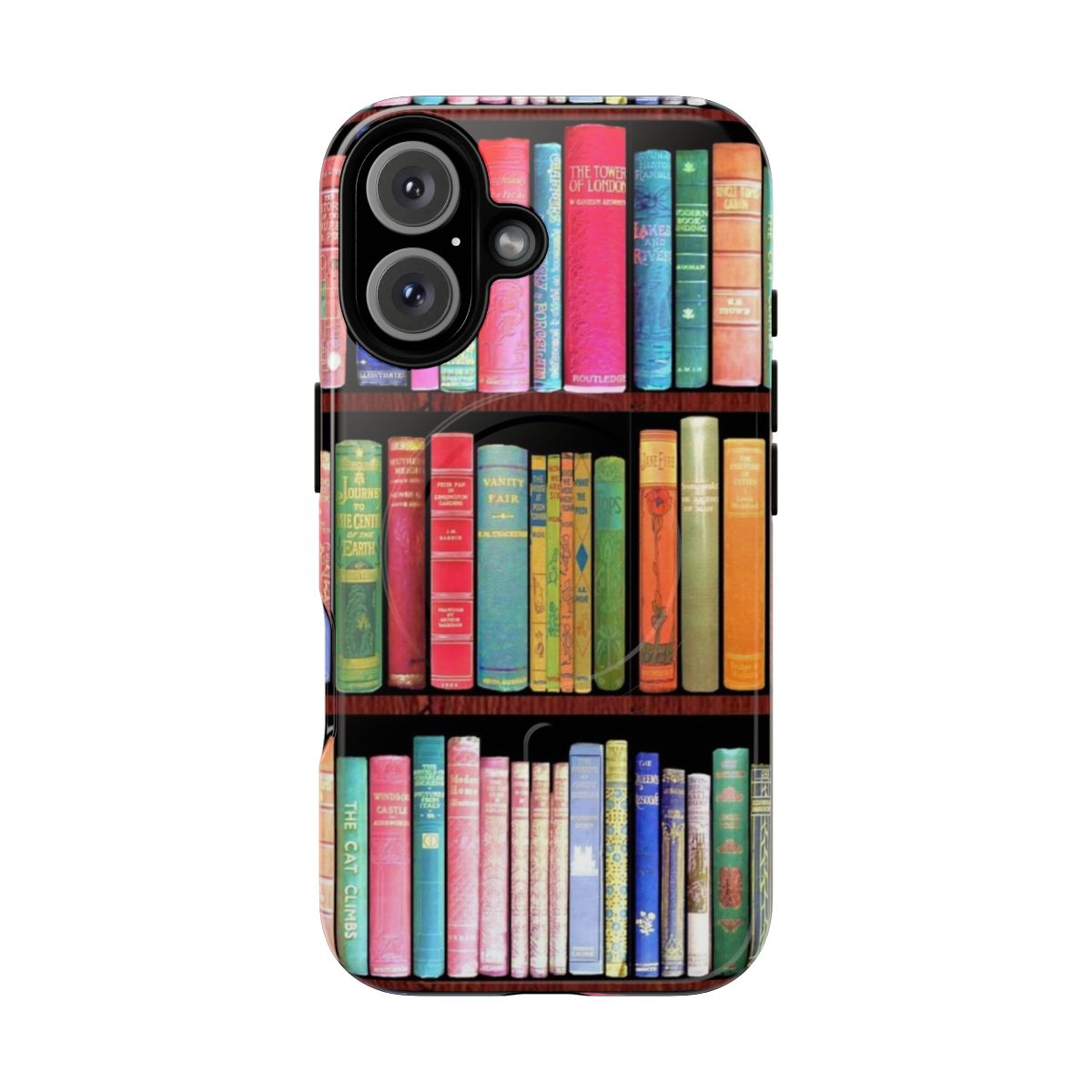 Vintage book lover magnetic tough phone case with antique book shelf design