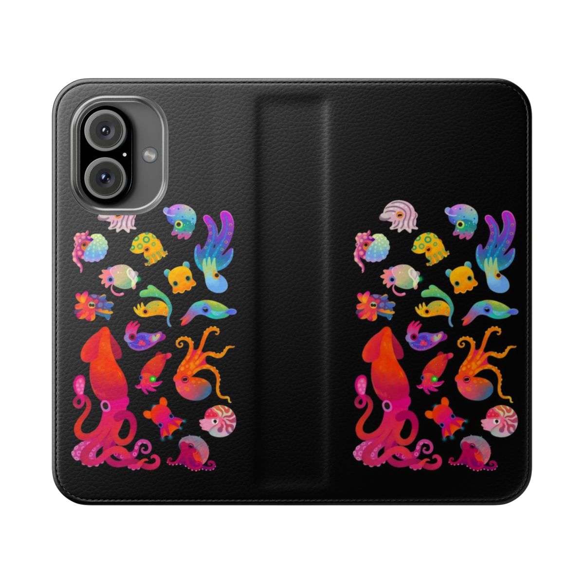 Cephalopod-themed phone case featuring various marine life designs