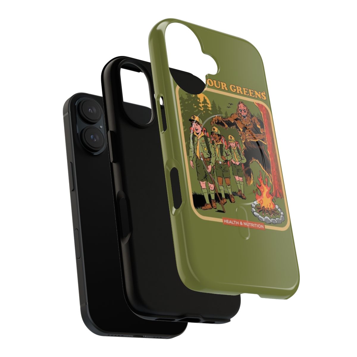 Retro-style phone case featuring a magnetic, tough design with green nature-inspired graphics - Layers