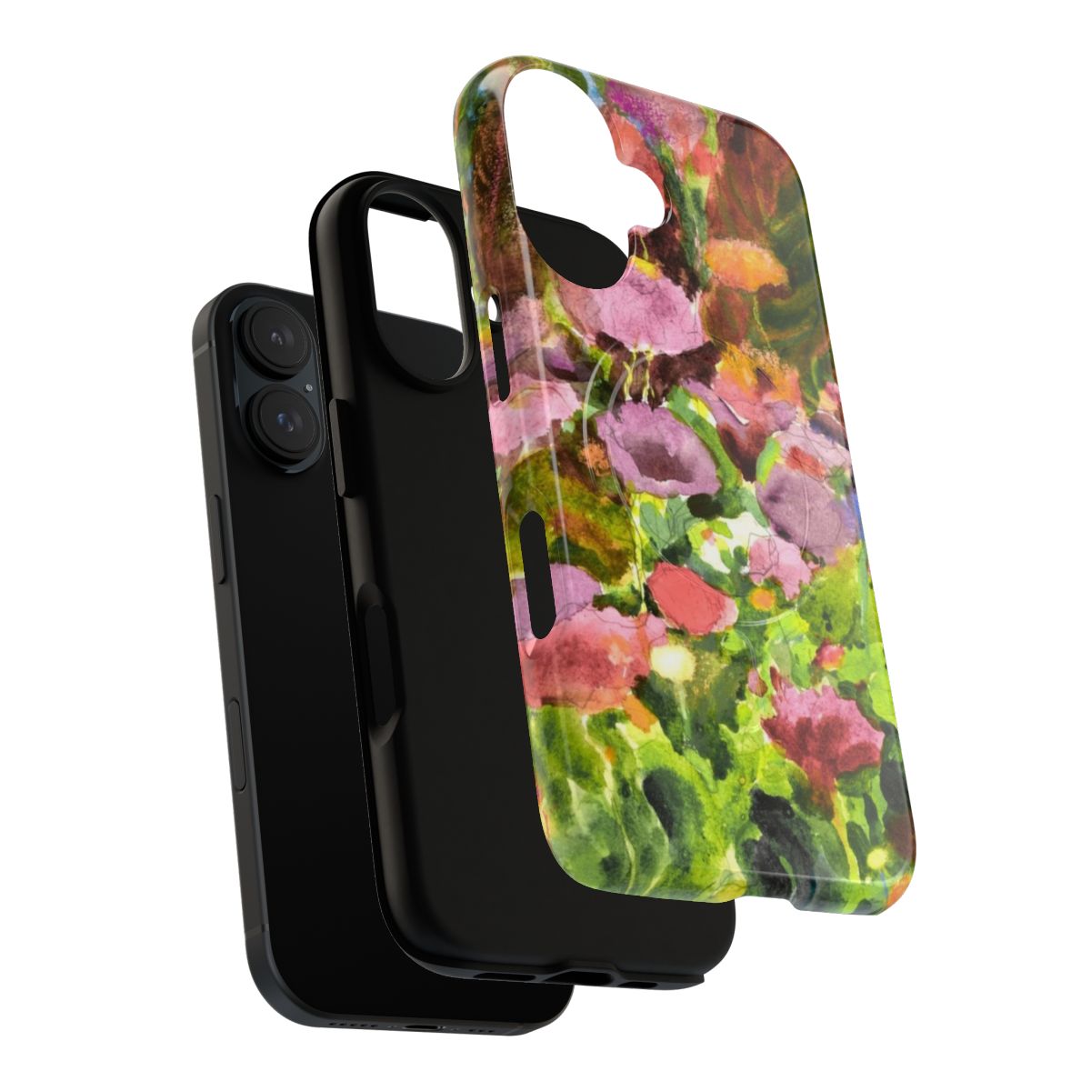 Vibrant and colorful floral phone case featuring a close-up of a garden - Layers