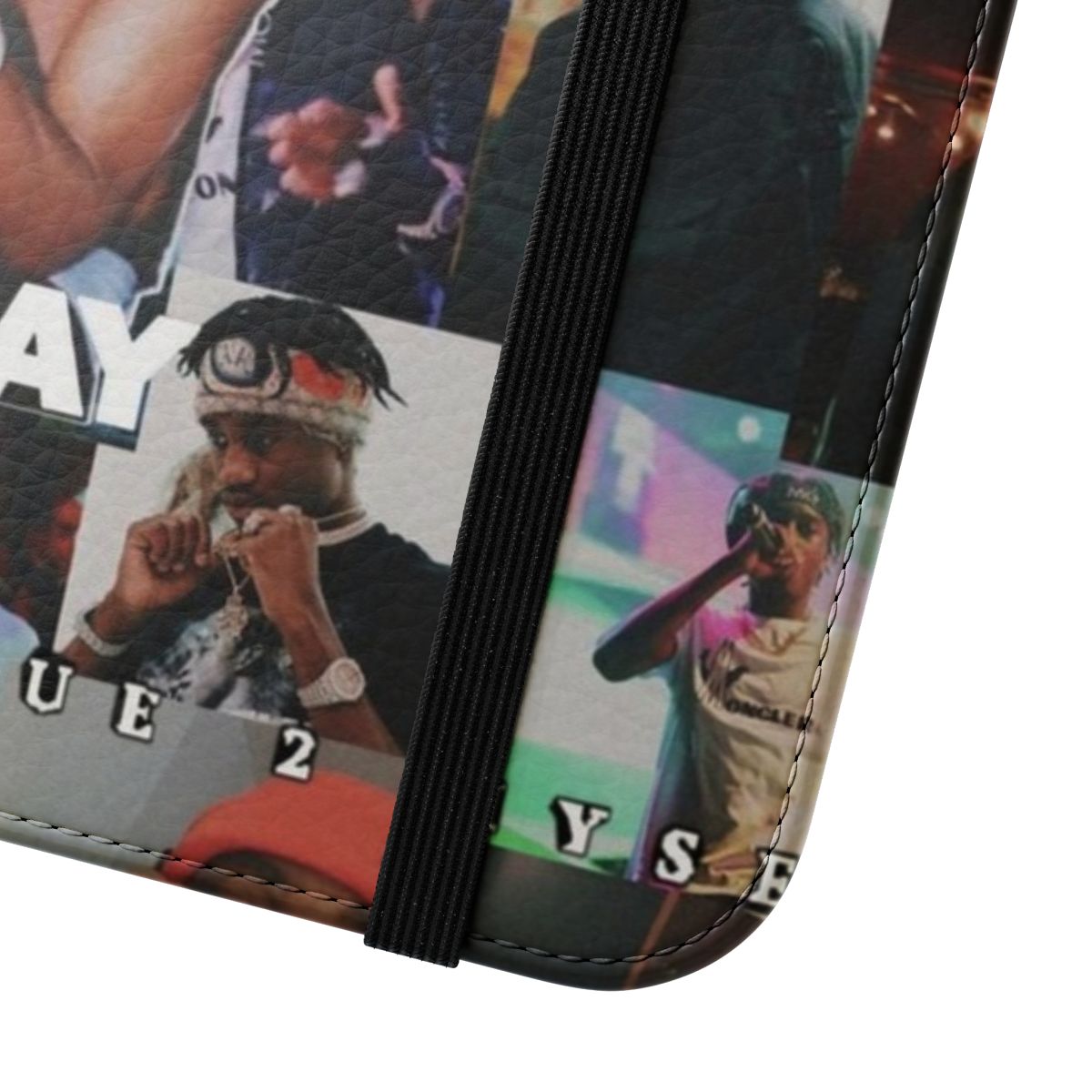 Lil Tjay inspired collage design on a flip cover phone case - Close Up