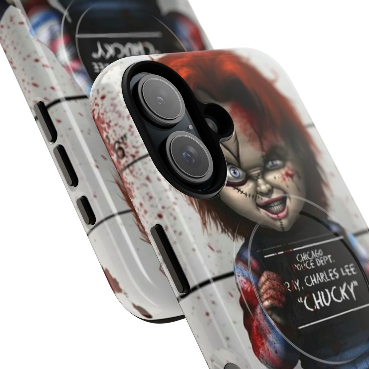 Chucky from Child's Play horror movie character on a protective magnetic phone case - Detail