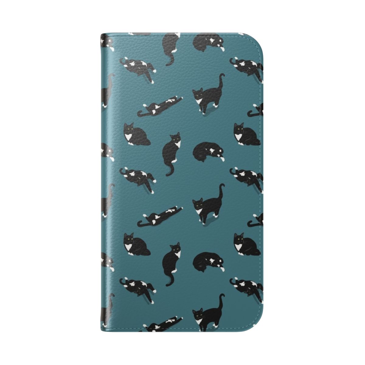 A stylish and personalized phone case featuring a digital drawn pattern of a cute tuxedo cat. - Folded Back