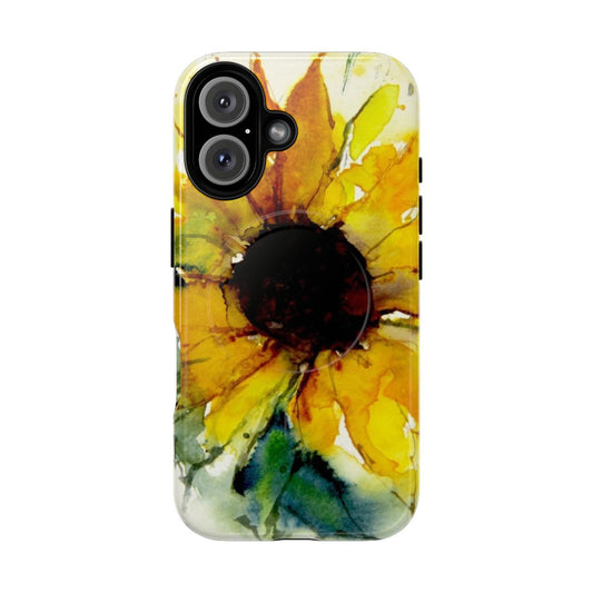 A vibrant and nature-inspired phone case featuring a watercolor sunflower design