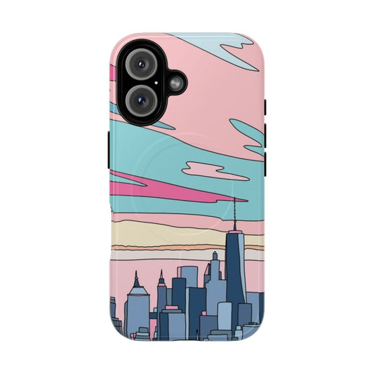 Retro city skyline phone case featuring a nostalgic, vintage-inspired cityscape design