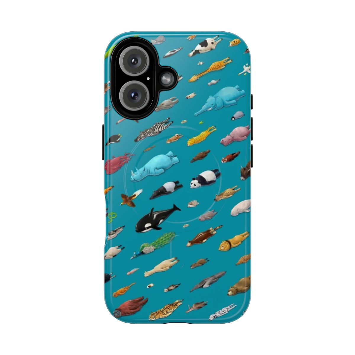 Colorful cartoon animal patterns on a magnetic tough phone case