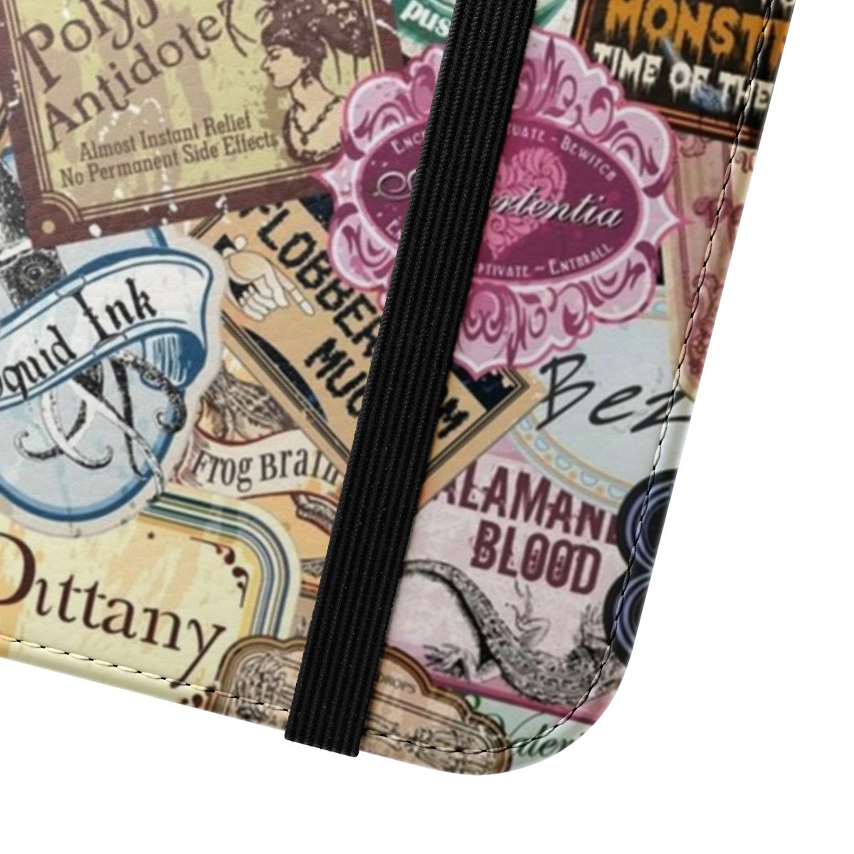 Enchanted phone case with vintage apothecary and wizardry design - Close Up