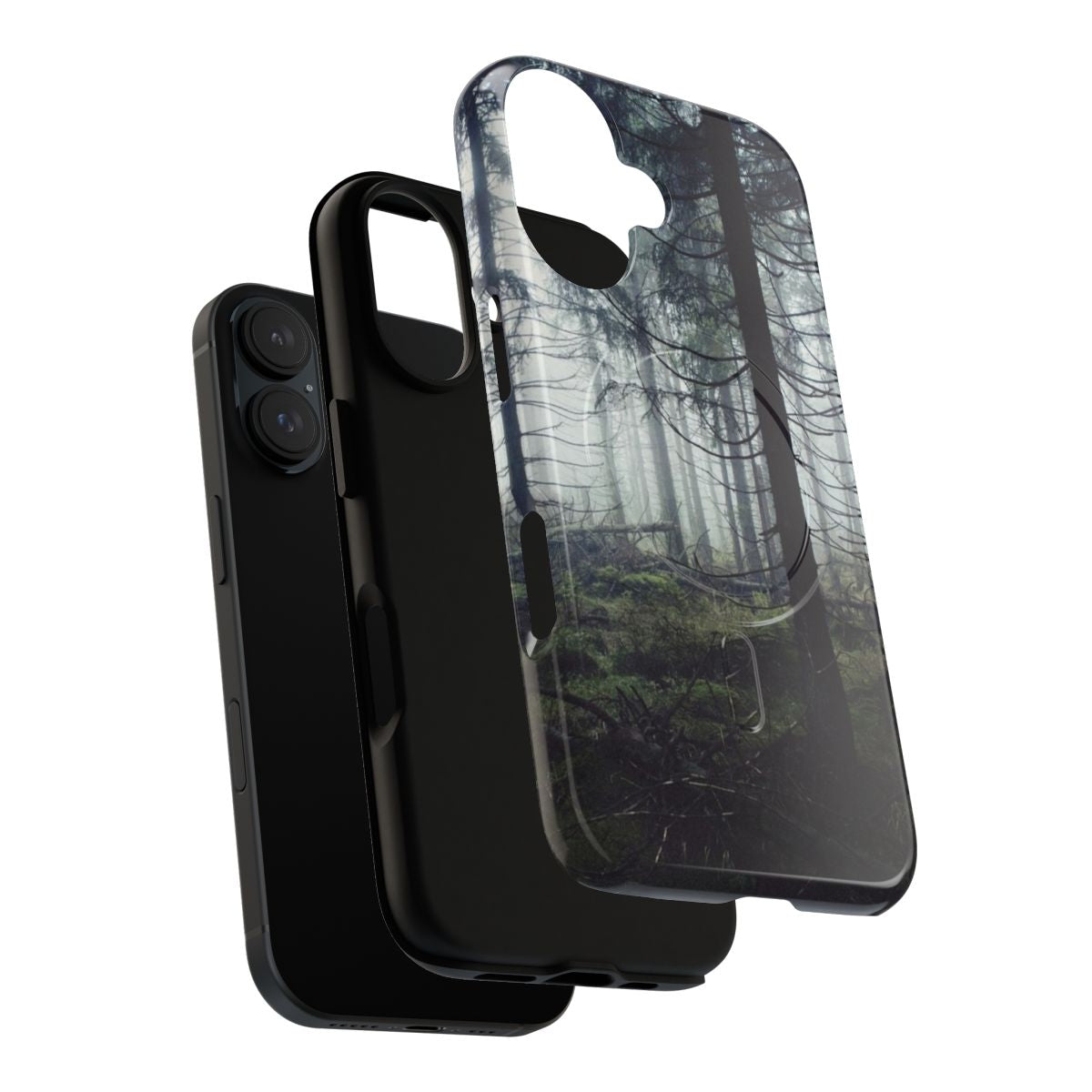 Enchanting phone case featuring a dreamy, misty forest landscape - Layers