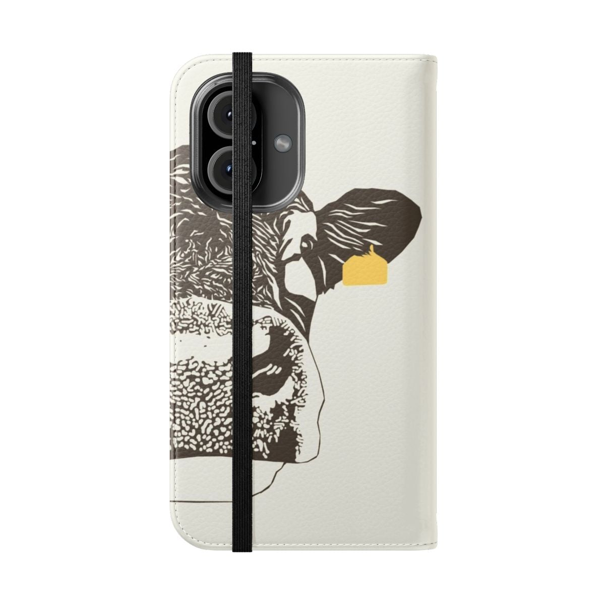 A stylish flip phone case featuring a lovely cow print design. - Folded Front