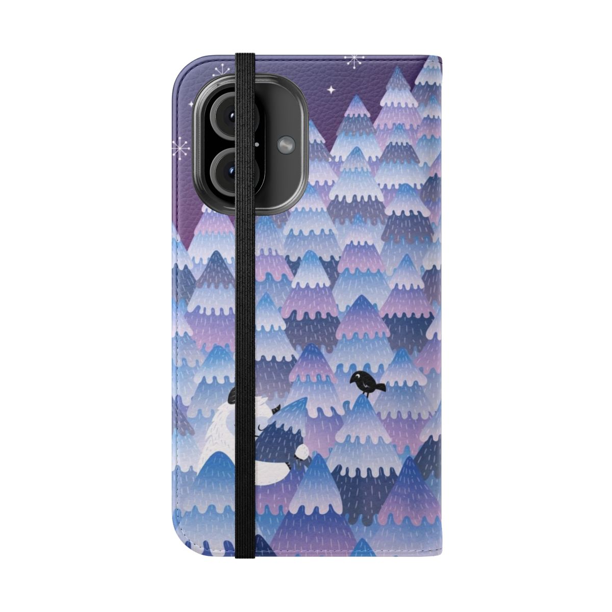 Enchanting phone case featuring a nocturnal forest creature in a cozy nighttime setting - Folded Front