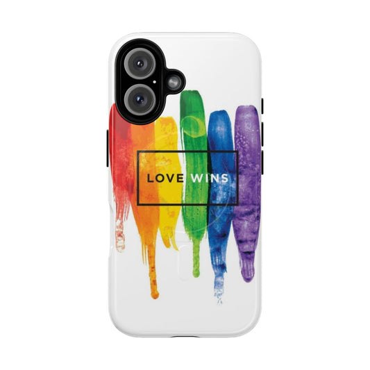 Vibrant LGBTQ pride rainbow watercolor design on a magnetic tough phone case