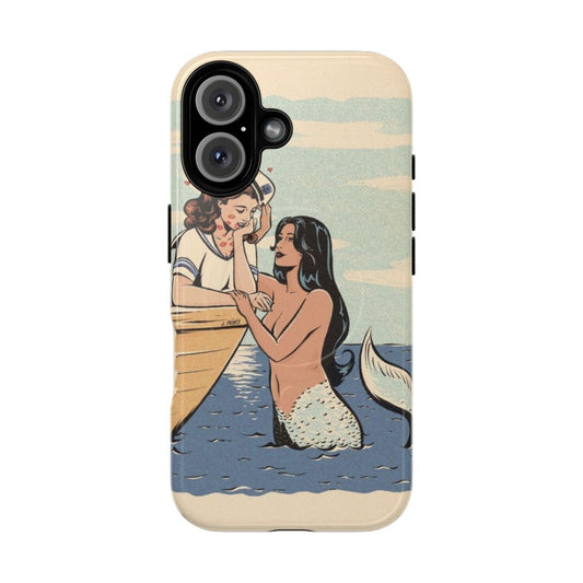 Vintage-inspired, retro-style phone case with magnetic closure and tough protection, featuring mermaid and sailor art for LGBTQ+ fans.