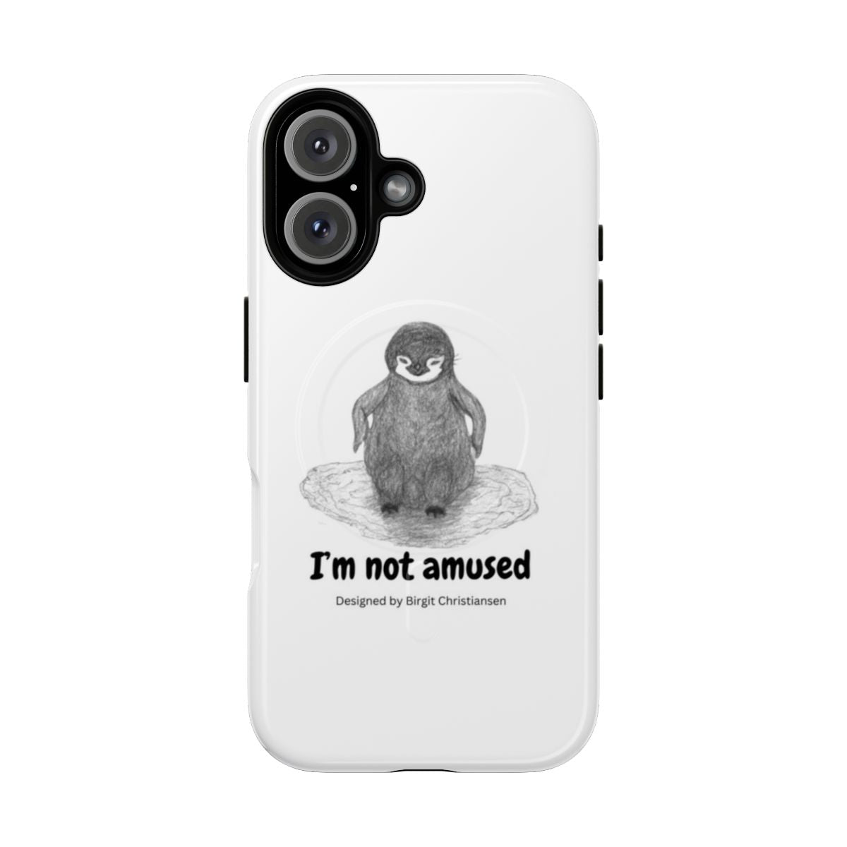 Grumpy penguin chick design on a magnetic tough phone case