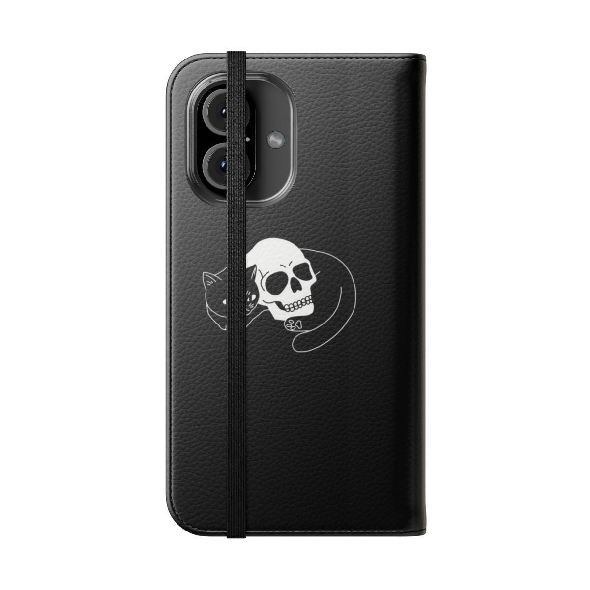 Spooky cat phone case with skulls and dark design - Folded Front