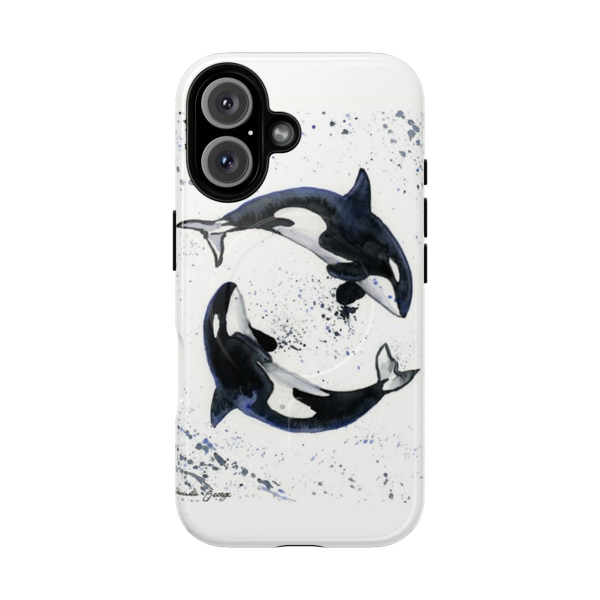 Magnetic tough phone case featuring a black and white orca whale design