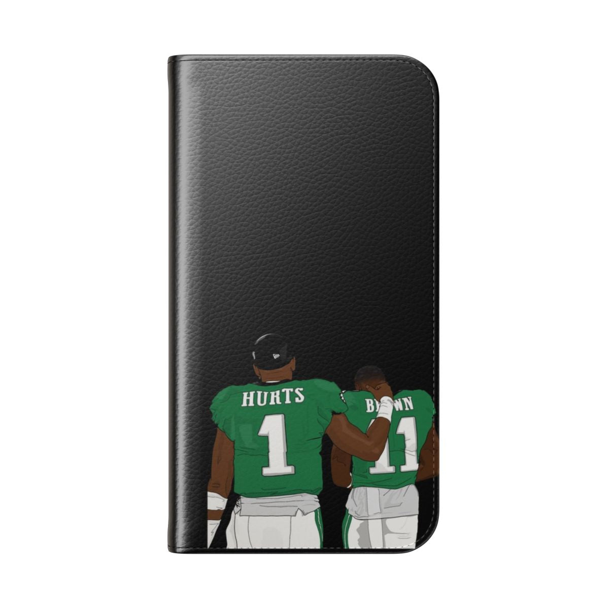 Philadelphia Eagles-Inspired Flip Cover Phone Case Featuring Jalen Hurts and AJ Brown - Folded Back