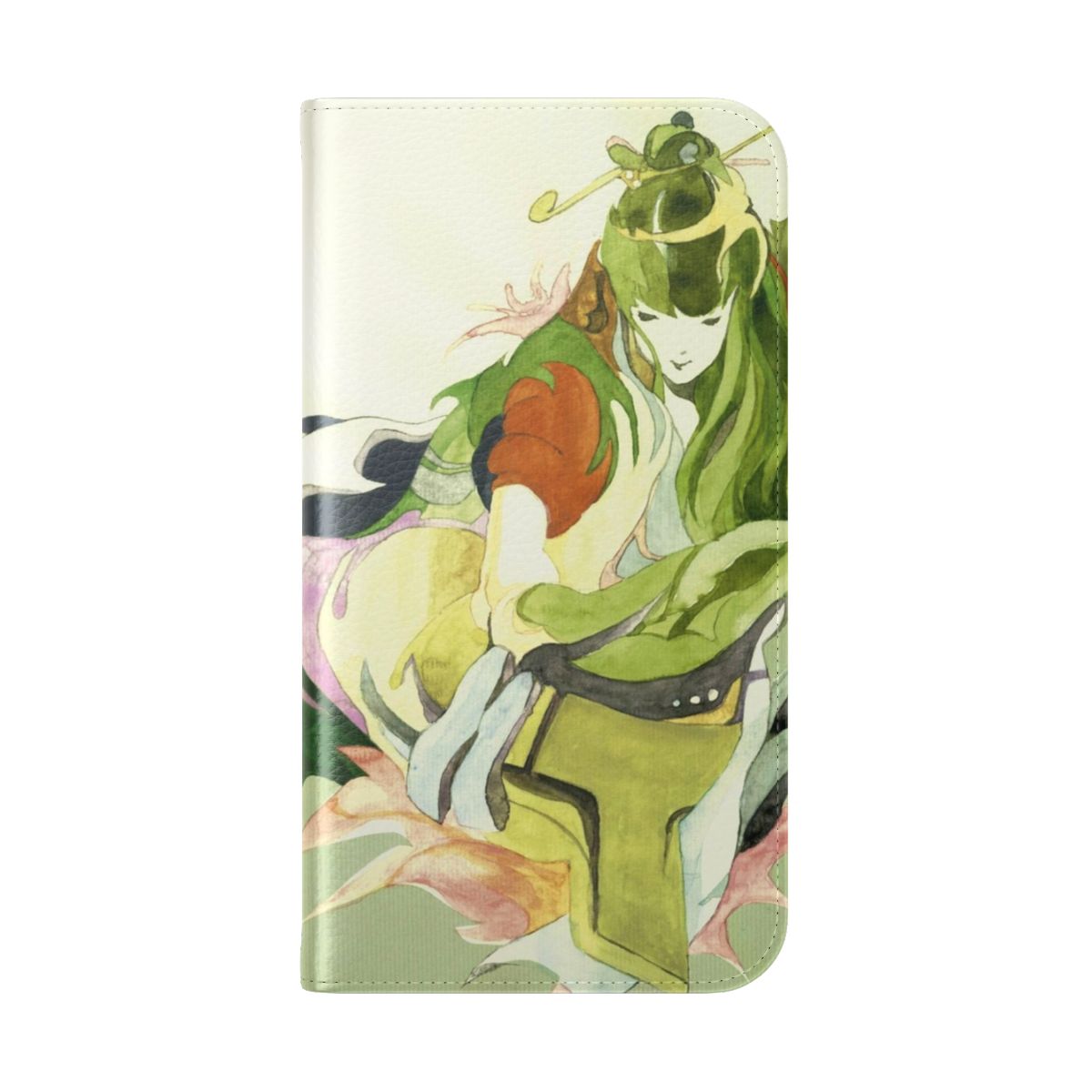 Nujabes-inspired flip cover phone case with artistic design - Folded Back