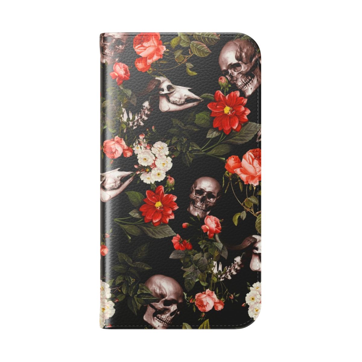 Spooky skull and floral pattern flip phone case - Folded Back