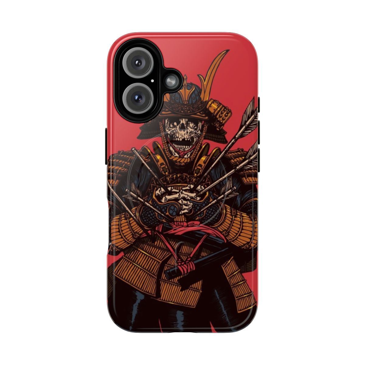 Magnetic tough phone case featuring a minimalist silhouette design of a Japanese warrior or samurai.