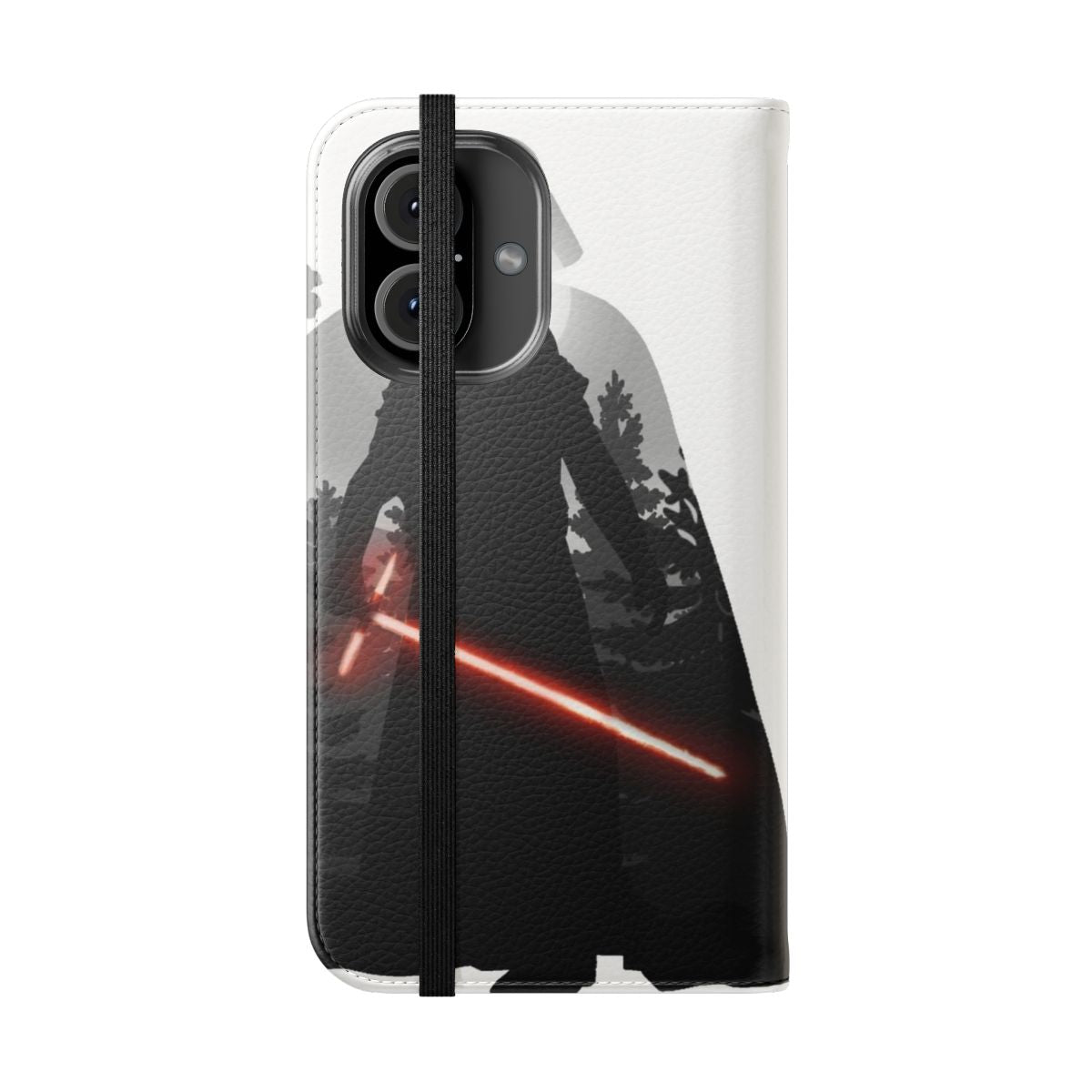 Dark side-themed flip cover phone case with Sith and Darth Vader imagery - Folded Front