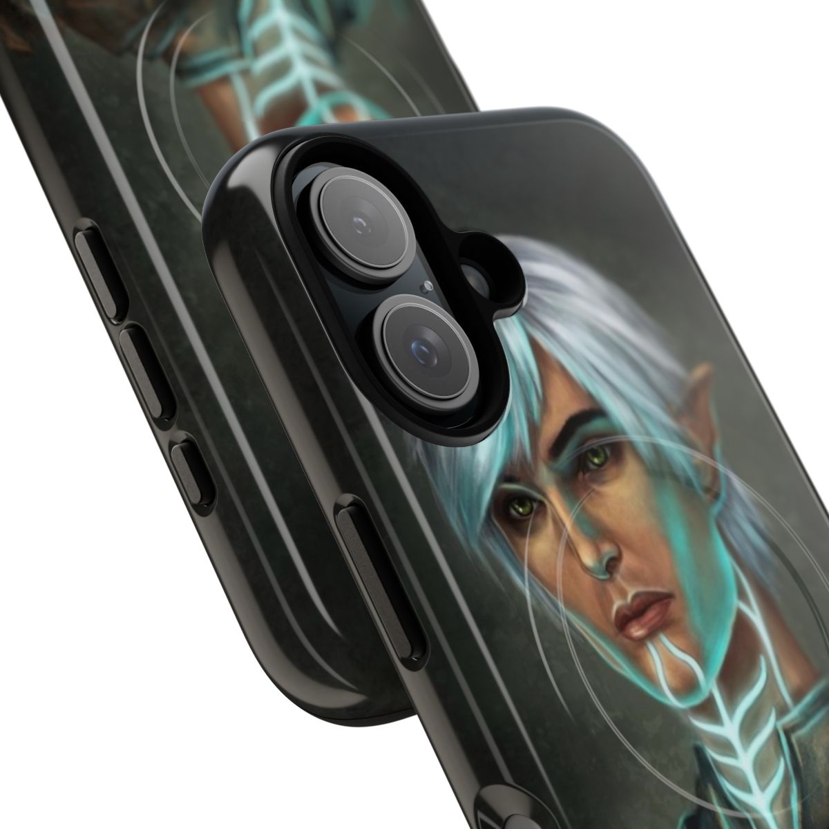 Fenris-inspired phone case with dragon and lyrium design - Detail