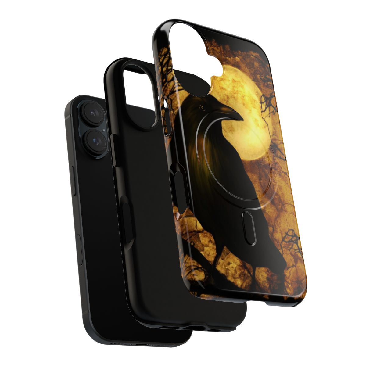 Raven-themed dark gothic phone case with a mysterious, haunting design - Layers