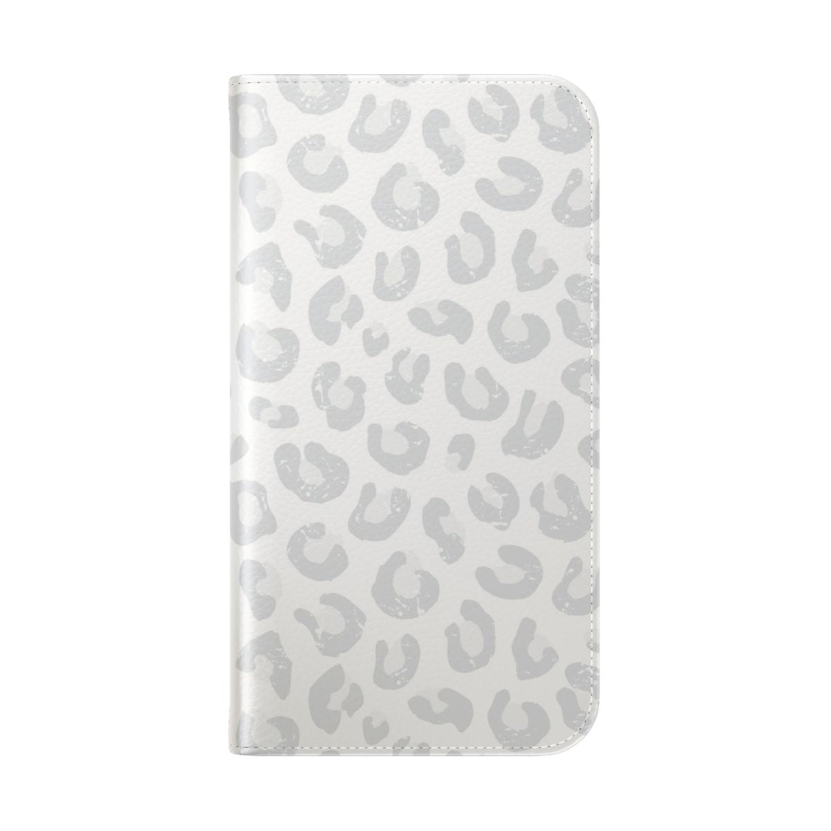 Leopard print flip cover phone case in silver gray and white - Folded Back