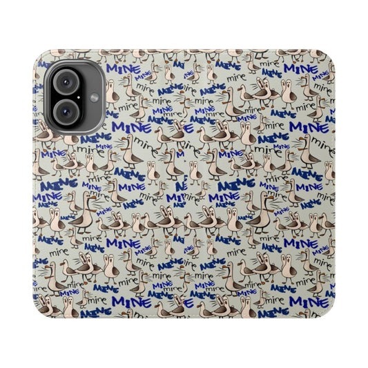 Cartoon seagulls from Finding Nemo on a blue flip cover phone case