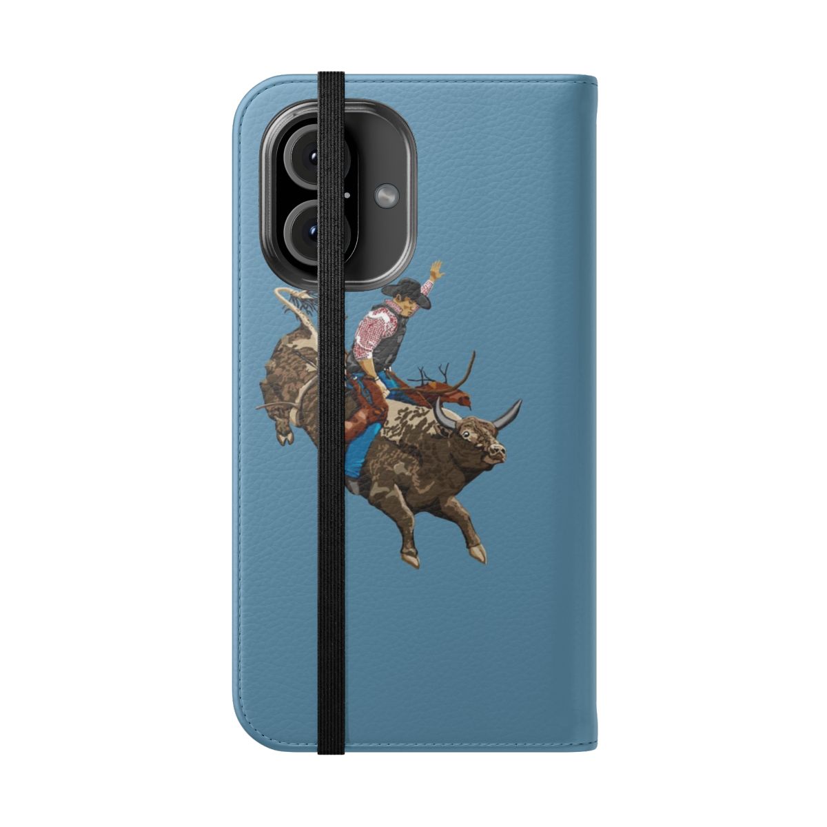 Cowboy-themed flip phone case with vintage Western design - Folded Front