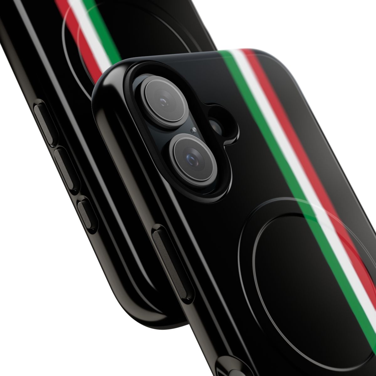 Tricolor Italian flag design on a durable, magnetic phone case - Detail