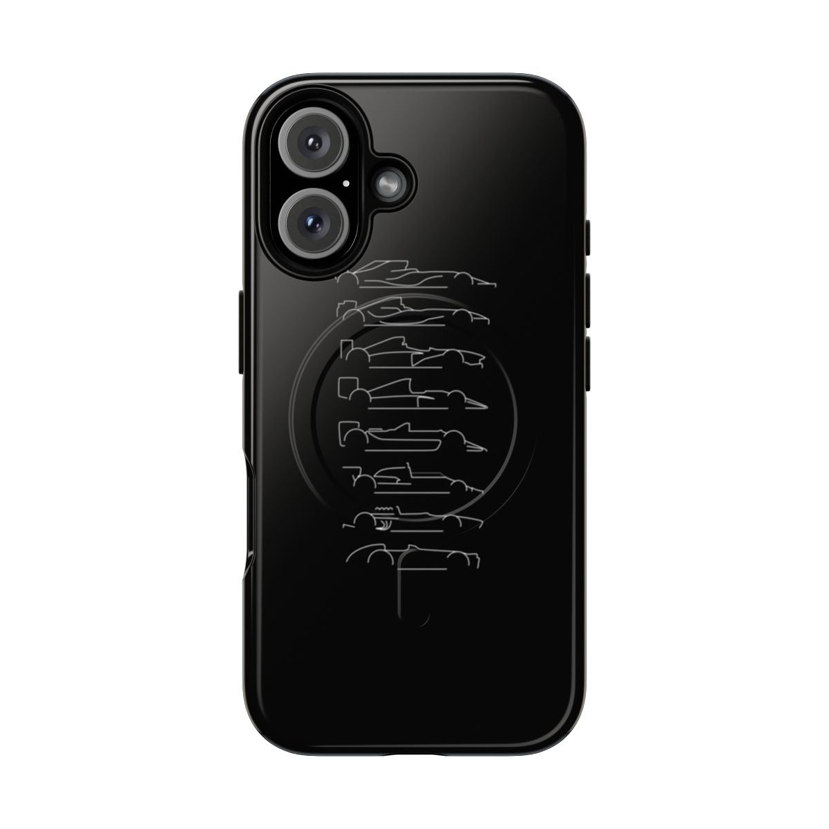 Black phone case with F1 decades design