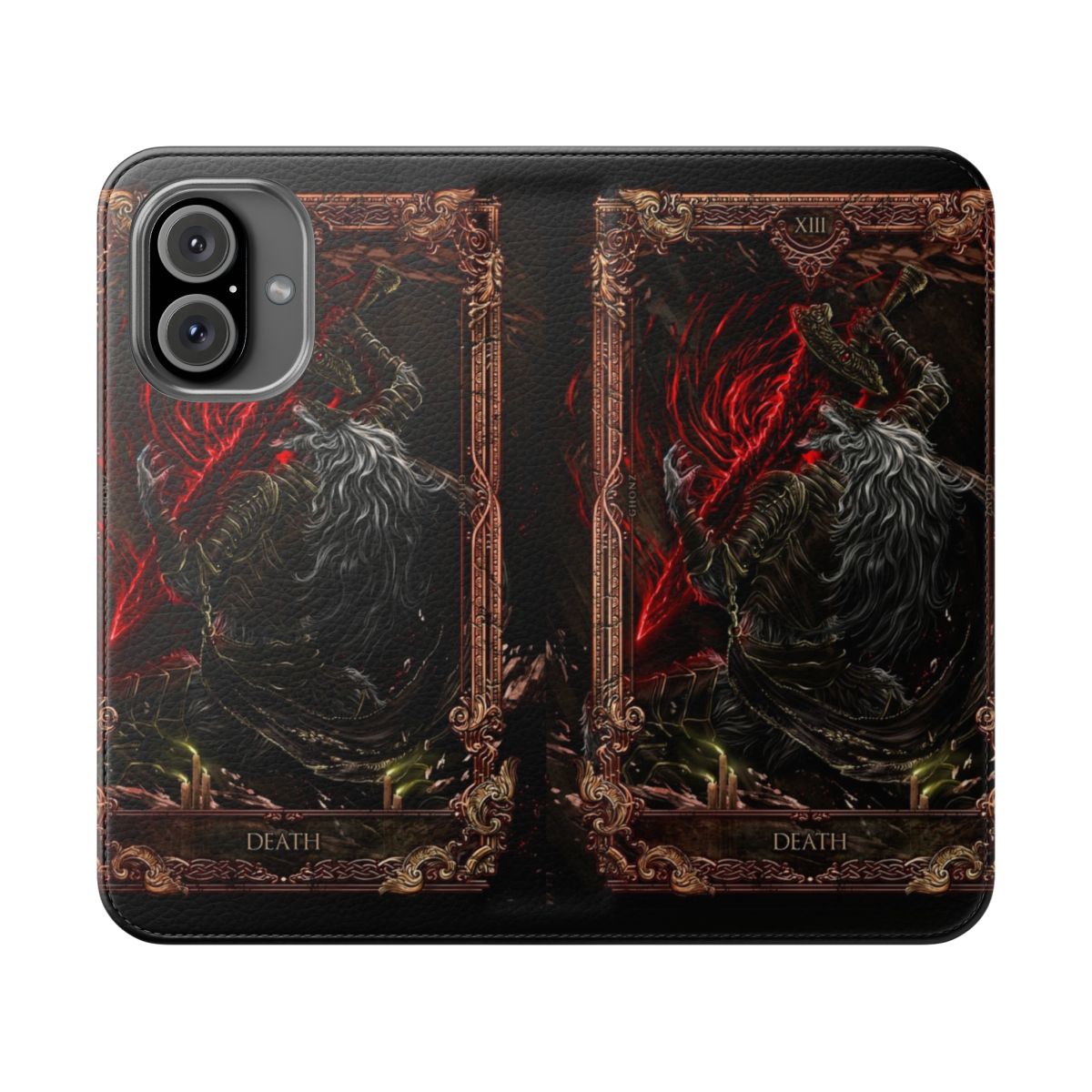 Fantasy-style flip cover phone case inspired by Elden Ring and Dark Souls games