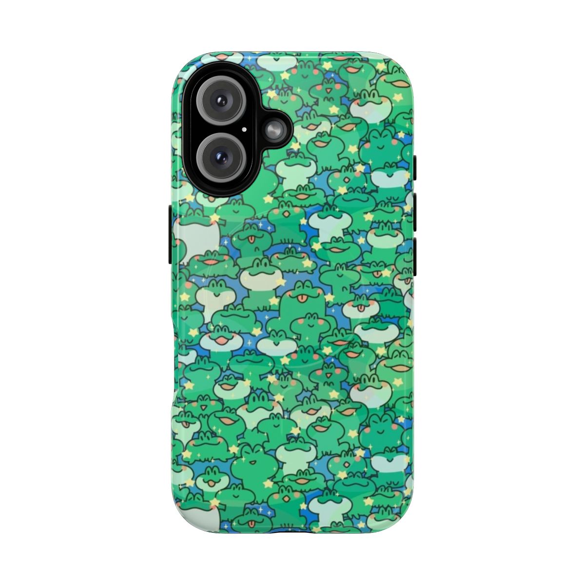 Colorful cartoon frog design on a durable magnetic phone case