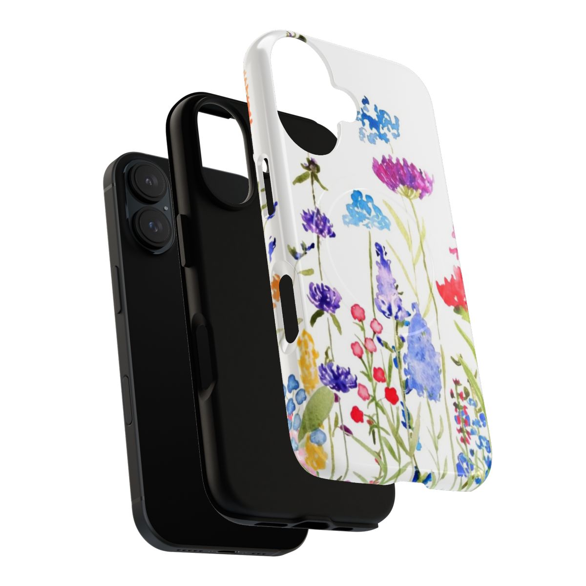 Artistic watercolor painting of vibrant wildflowers on a phone case - Layers