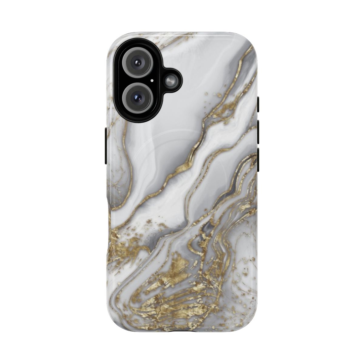 Stunning liquid marble phone case with a pearl and gold design, featuring a magnetic closure for added protection.