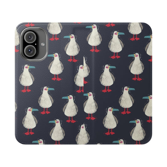 A vibrant flip phone case featuring a seagull pattern, perfect for nature enthusiasts.