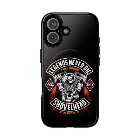 Tough, magnetic phone case with a vintage motorcycle design