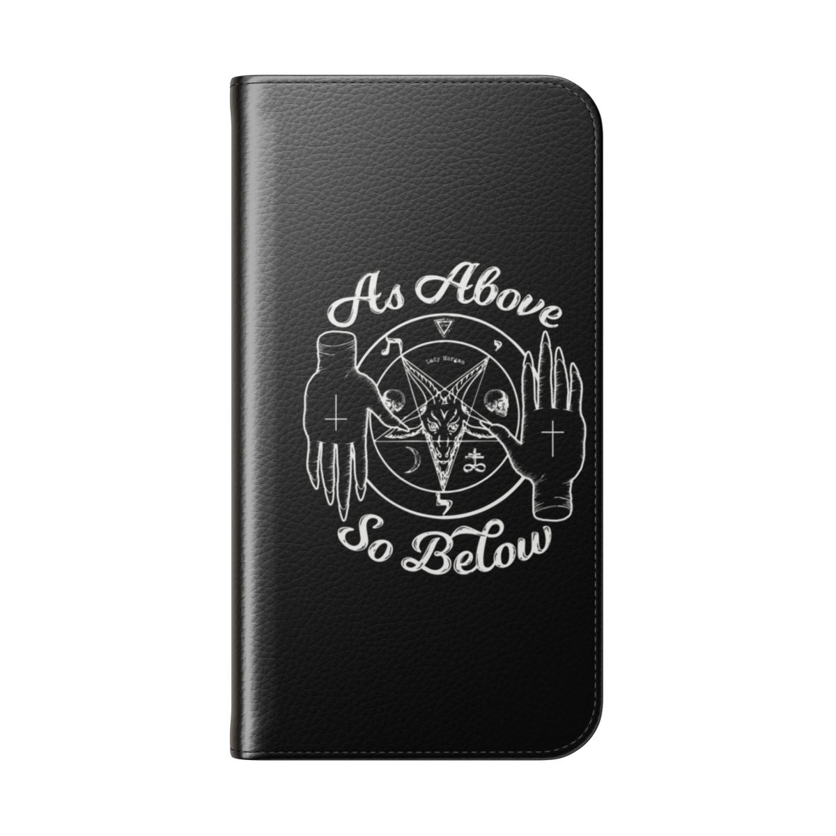 Flip cover phone case with occult, pagan, and witchcraft-inspired design - Folded Back