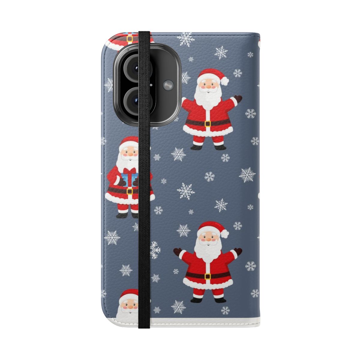 Festive Christmas phone case with jolly Santa Claus and snowflake pattern - Folded Front