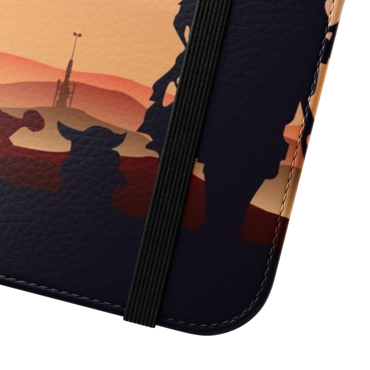 Tatooine Scenery Artistic Flip Cover Phone Case featuring Mandalorian, Boba Fett, and Star Wars characters - Close Up