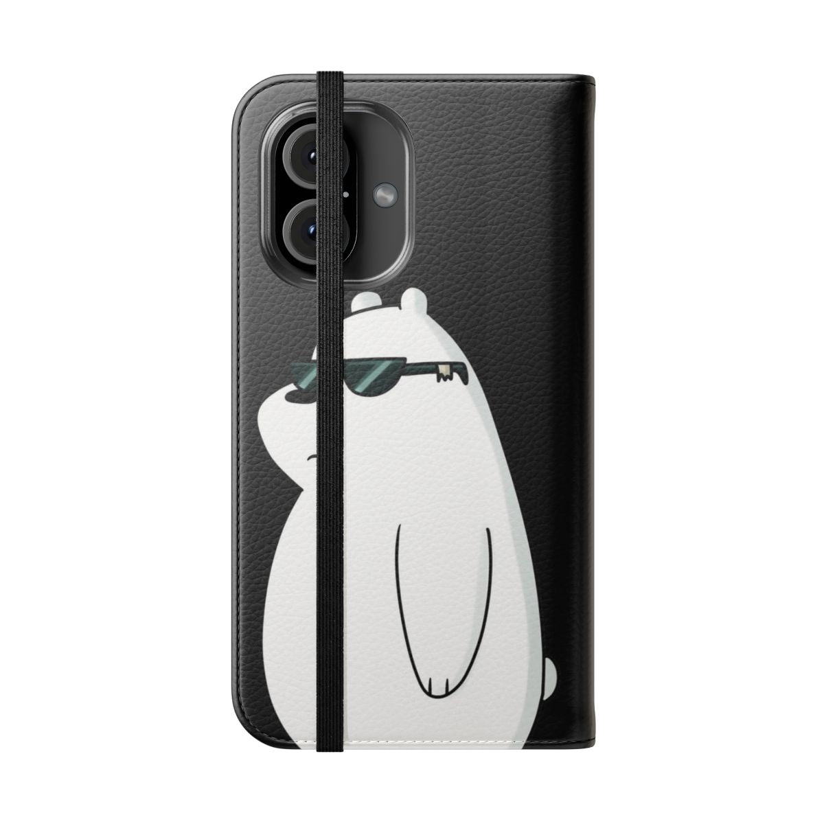 Flip cover phone case featuring the cute and cool Ice Bear character from the We Bare Bears cartoon series - Folded Front