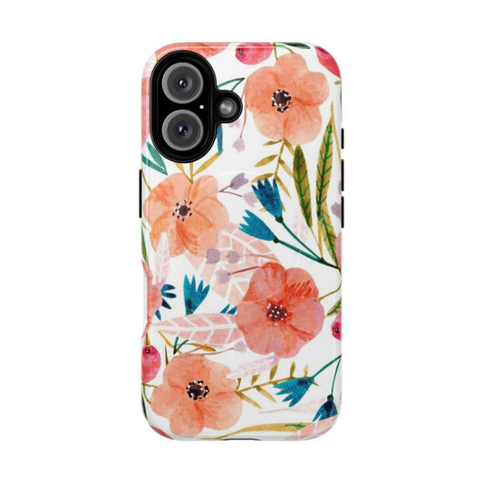 Colorful floral pattern phone case with hand-painted design in pink, red, and orange tones