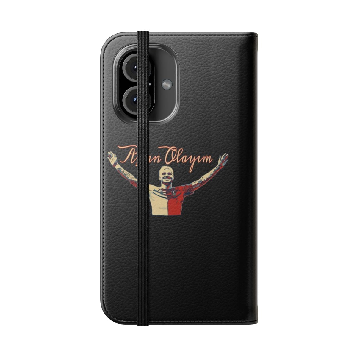 Mauro Icardi-inspired flip phone case with soccer and Galatasaray design - Folded Front