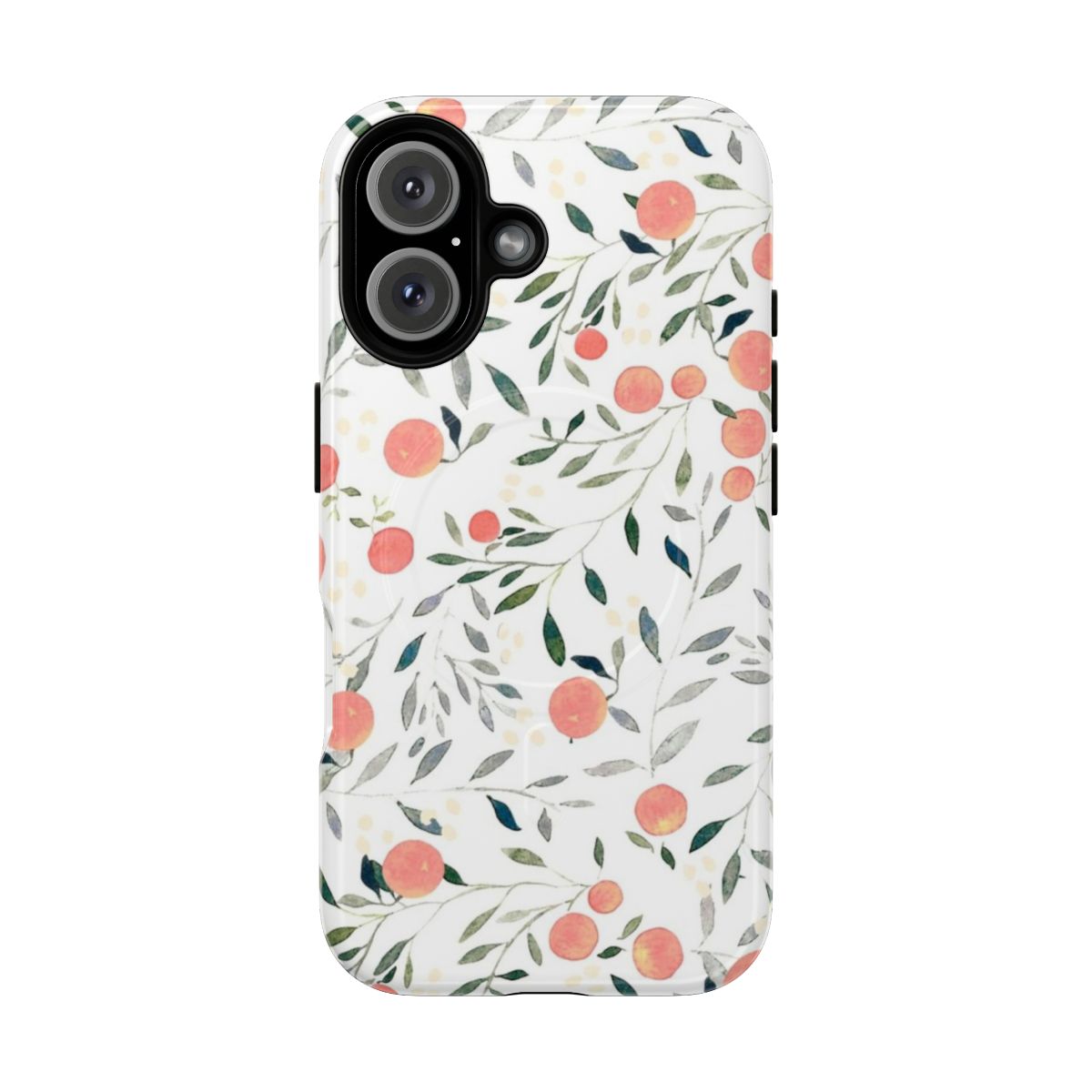 Peach and floral botanical design phone case with magnetic closure