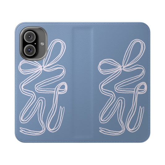 Coquette bow flip cover phone case in pink and blue colors